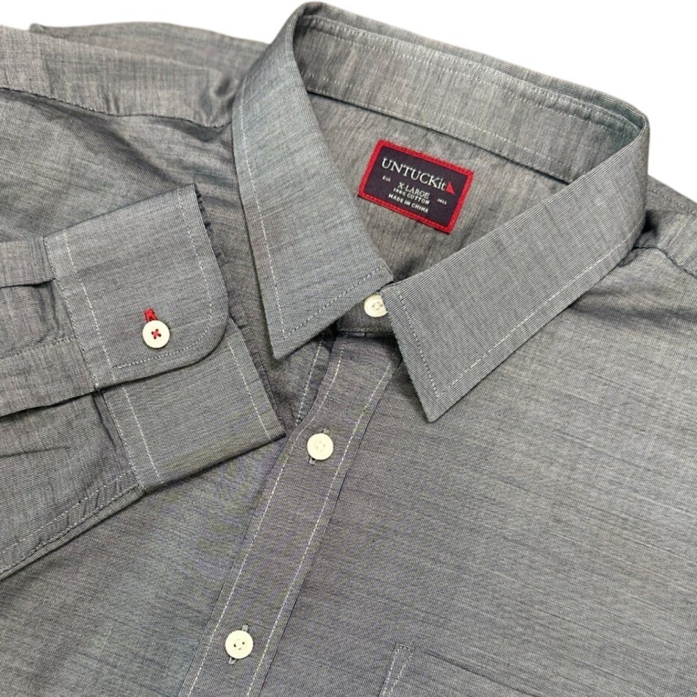 UNTUCKIT Regular Fit Wrinkle Free Button Down Shirt Gray Large
